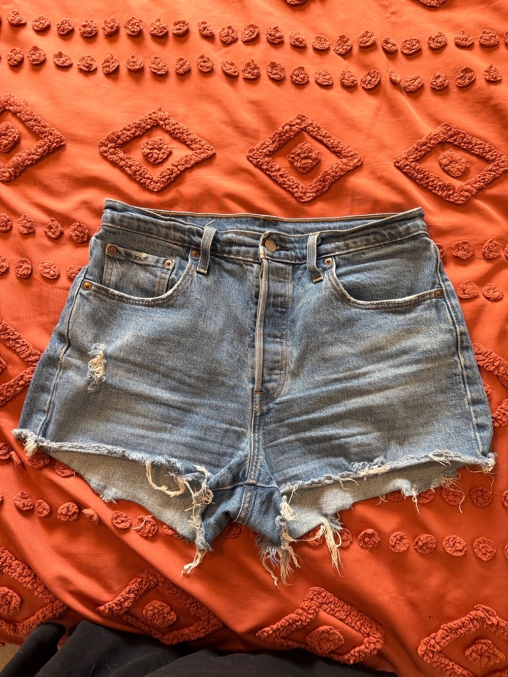 Levi's Light Blue Distressed High-Rise Denim Shorts